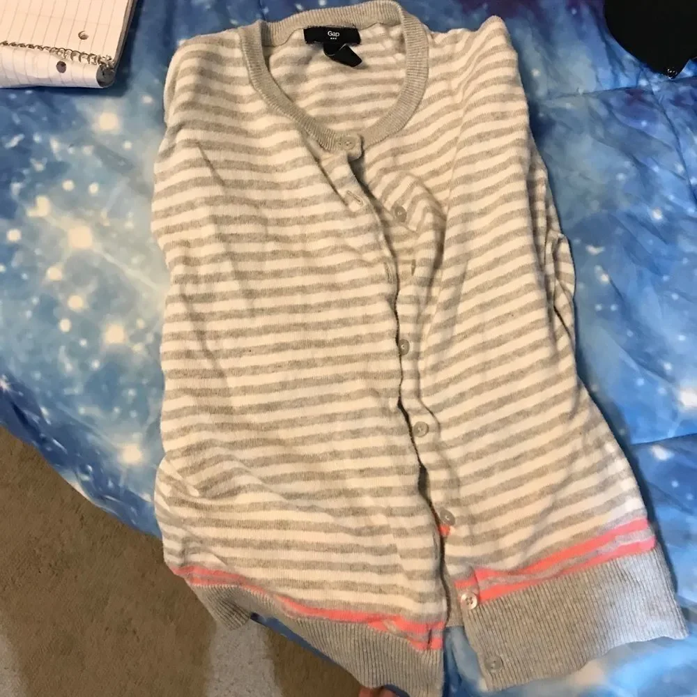 Gap Girls Gray Pink Stripe Cardigan Medium